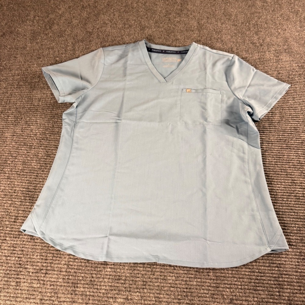 Fabletics Womens Light Blue V-Neck Scrub Top One Pocket and pants set like new - Picture 5 of 16